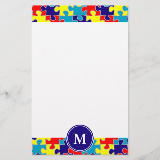 Monogram-autisme bewustzijn Aspergers puzzelpatroo Briefpapier (Voorkant)