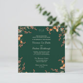 Monogram Autumn Acorn Evergreen Wedding Kaart (Staand voorkant)