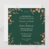 Monogram Autumn Acorn Evergreen Wedding Kaart (Voorkant)
