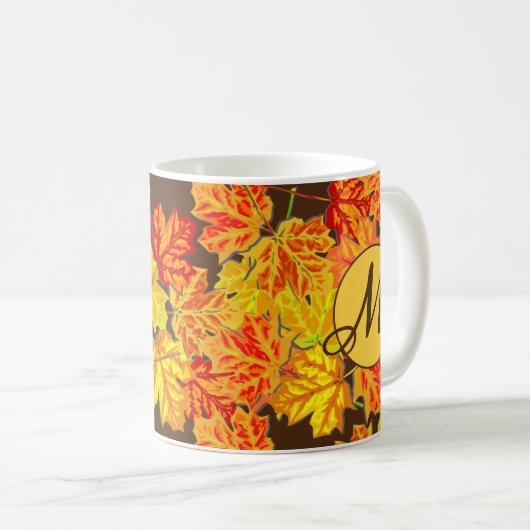 Monogram Autumn Leaves Coffee Mug Koffiemok (Voorkant rechts)