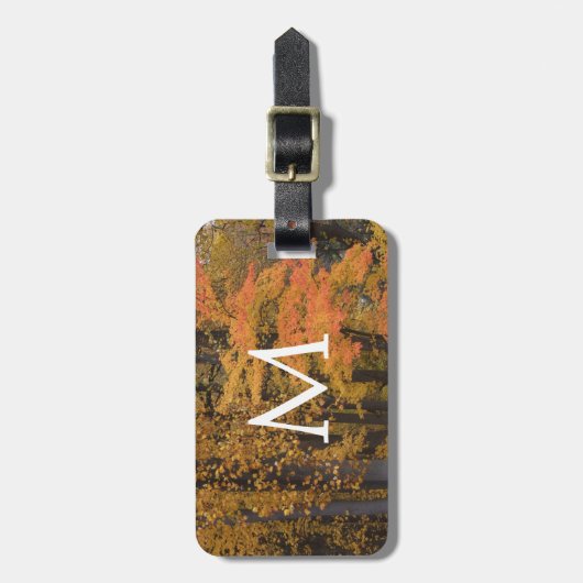 Monogram Autumn Leaves Trees  Bagagelabel (Voorkant verticaal)