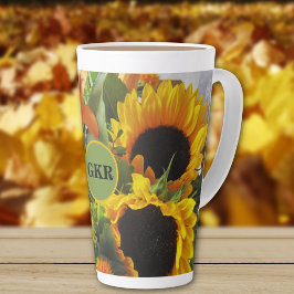 Monogram Autumn Sunflower Foto Print 17oz Latte Mok