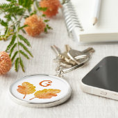 Monogram Autumnal Herfst Foliage Oranje Leaves Sleutelhanger (Zijkant)