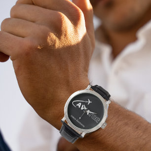 Monogram Aviator Typografie & Vliegtuig, Minimalis Horloge