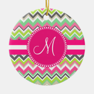 Monogram Aztec Andes Tribal Mountains Chevron Keramisch Ornament