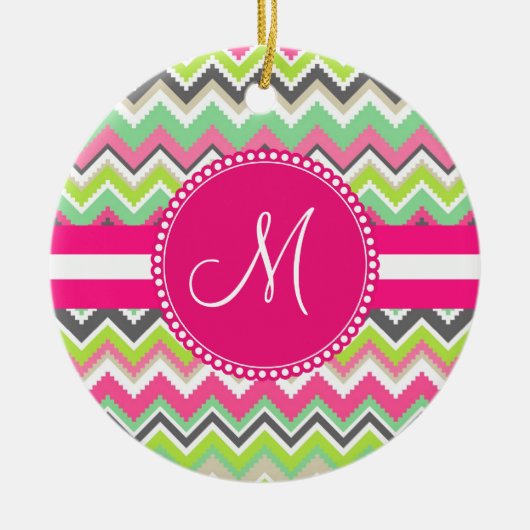 Monogram Aztec Andes Tribal Mountains Chevron Keramisch Ornament (Voorkant)
