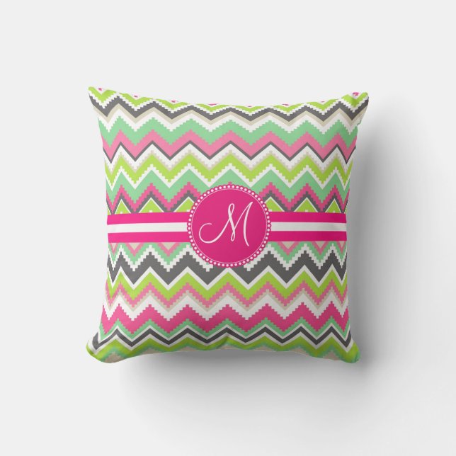 Monogram Aztec Andes Tribal Mountains Chevron Kussen (Voorkant)