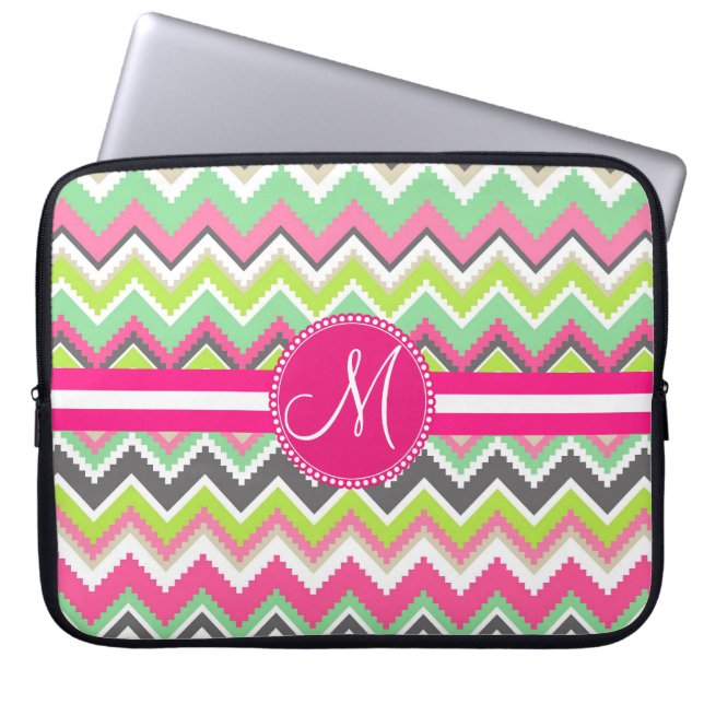 Monogram Aztec Andes Tribal Mountains Chevron Laptop Sleeve (Voorkant)