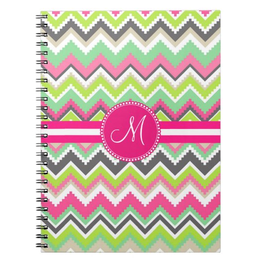 Monogram Aztec Andes Tribal Mountains Chevron Notitieboek (Voorkant)