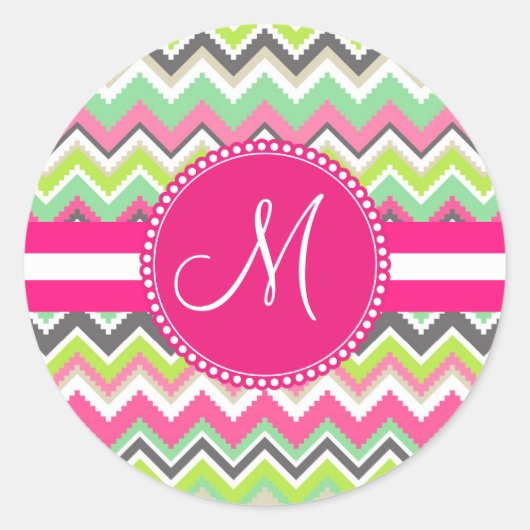 Monogram Aztec Andes Tribal Mountains Chevron Ronde Sticker (Voorkant)