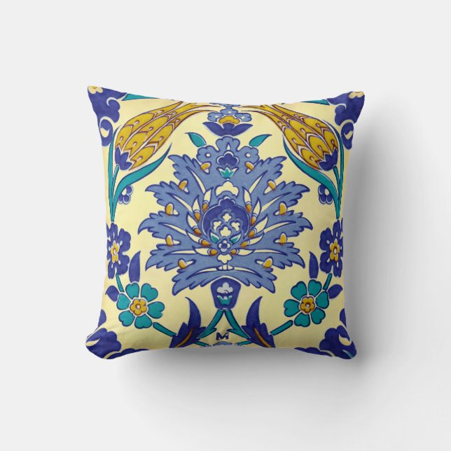 Monogram Azulejo Ceramic Style  Ornament Kussen (Voorkant)