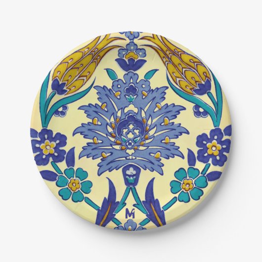 Monogram Azulejo Ceramic Style  Ornament Papieren Bordje (Voorkant)