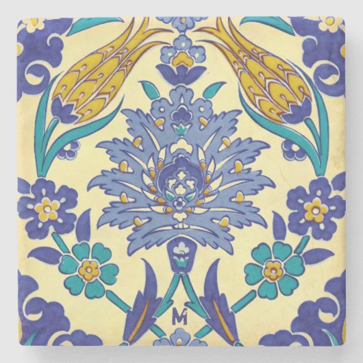 Monogram Azulejo Ceramic Style  Ornament Stenen Onderzetter (Voorkant)