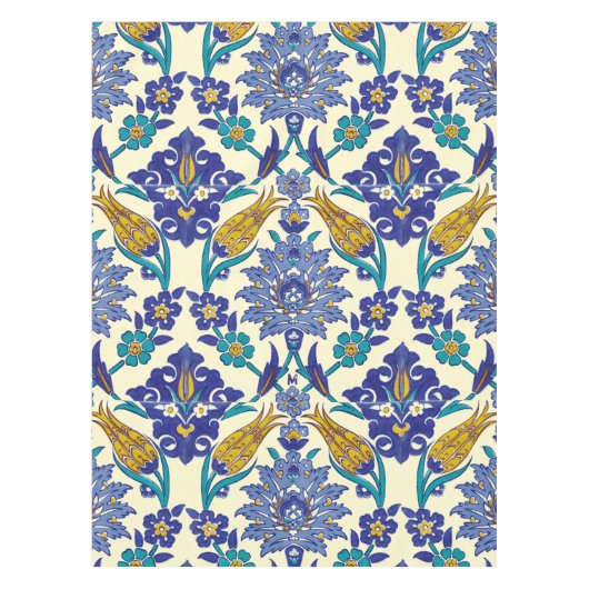 Monogram Azulejo Ceramic Style Ornament Tafelkleed (Voorkant)