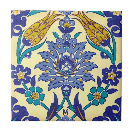 Monogram Azulejo Ceramic Style Ornament Tegeltje (Voorkant)