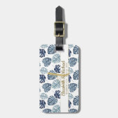 Monogram Azure Blue Tropical Leaves Gold Passen ge Bagagelabel (Voorkant verticaal)