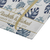 Monogram Azure Blue Tropical Leaves Gold Passen ge Snijplank (Hoek)