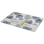 Monogram Azure Blue Tropical Leaves Gold Passen ge Snijplank (Hoek)