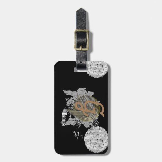 Monogram B Bagagelabel Naam Adres Telefoon (Voorkant verticaal)