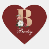 Monogram B,  bloemontwerp, Hart Sticker (Voorkant)