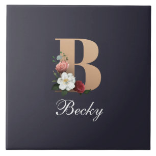 Monogram B,  bloemontwerp, Tegeltje