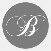 Monogram B Bruiloft Sticker Houtskool (Voorkant)
