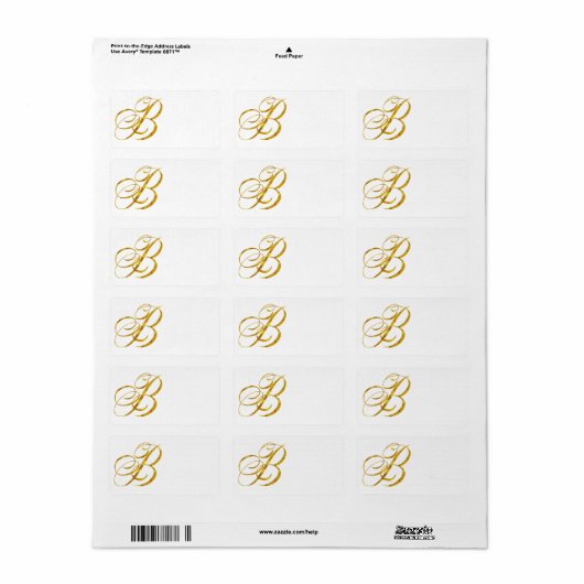 Monogram B Faux Gold Foil Metalys Letter Design Etiket (Full Sheet)