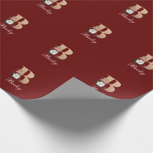 Monogram B,  florale sjabloon, Cadeaupapier (Hoek)