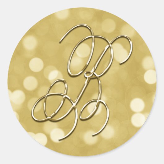 Monogram B Gold Bokeh Seal Wedding Uitnodiging Ronde Sticker (Voorkant)