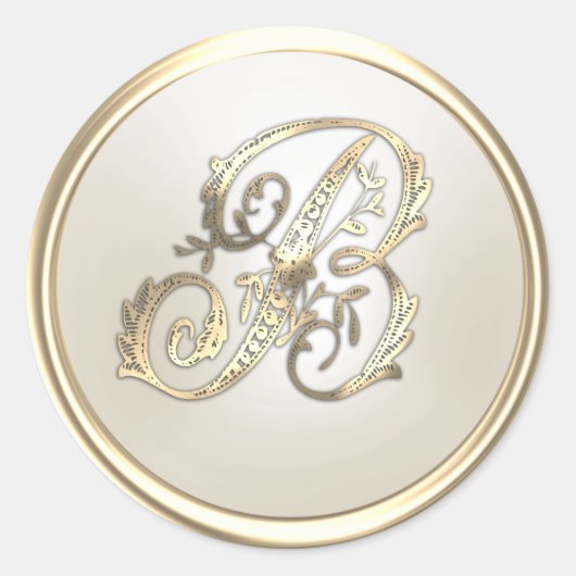 monogram B - goud en ivoor Klassieke ronde Ronde Sticker (Voorkant)