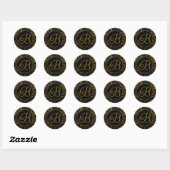 Monogram B Goud en Zwart Damast Bruiloft Seal Ronde Sticker (Vel)