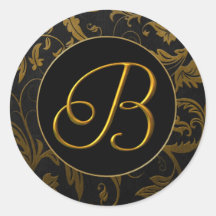 Monogram B Goud en Zwart Damast Bruiloft Seal