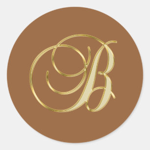 Monogram B goud op bruine achtergrond Ronde Sticker