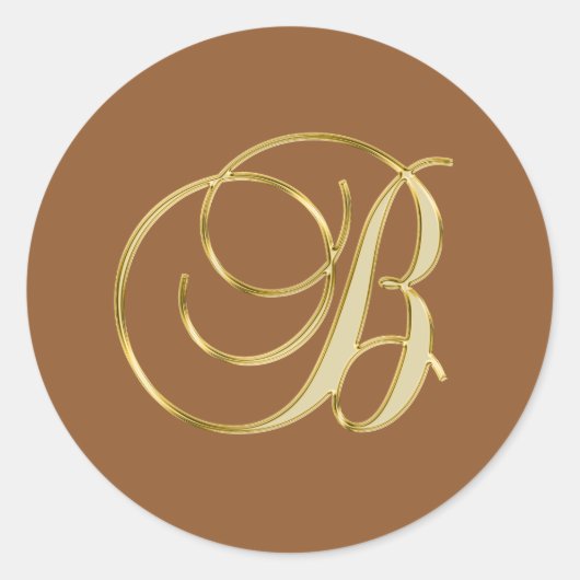 Monogram B goud op bruine achtergrond Ronde Sticker (Voorkant)