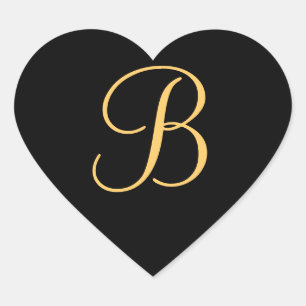 Monogram B,  gouden initiaal B op zwart, Ges Hart Sticker
