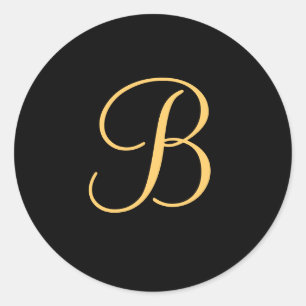 Monogram B, goudkleurig initiaal B op zwart, Ronde Sticker