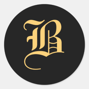 Monogram "B" goudkleurig op zwart Ronde Sticker