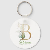 Monogram B groene eucalyptus faux goudfolie Sleutelhanger (Voorkant)