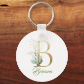 Monogram B groene eucalyptus faux goudfolie Sleutelhanger (Voorkant)