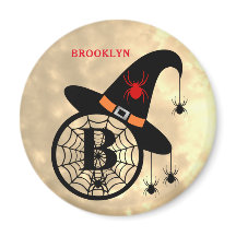 Monogram B Halloween Sky Witch Spiders Naam Magnet