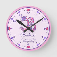 Monogram B harten meisjesnaam die roze klok beteke