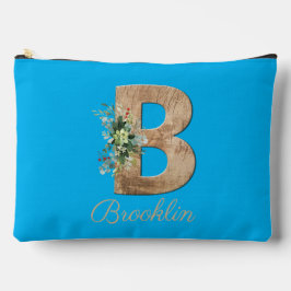 Monogram B houten letter blauw bloem zwart Etui