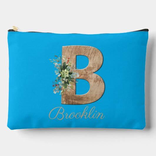 Monogram B houten letter blauw bloem zwart Etui (Voorkant)