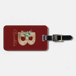Monogram B houten letter bloem bordeaux Bagagelabe Bagagelabel