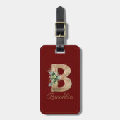 Monogram B houten letter bloem bordeaux Bagagelabe Bagagelabel (Voorkant verticaal)