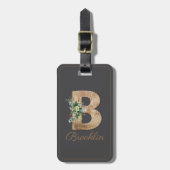 Monogram B houten letter bloem grijs Bagagelabel (Voorkant verticaal)