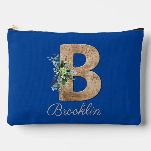 Monogram B houten letter donkerblauwe bloem Etui (Voorkant)
