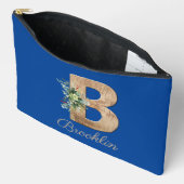 Monogram B houten letter donkerblauwe bloem Etui (Open)