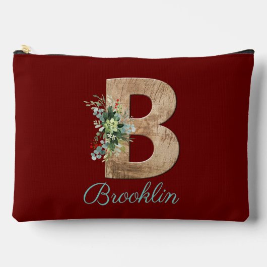 Monogram B houten letter donkerrode bloem Etui (Voorkant)