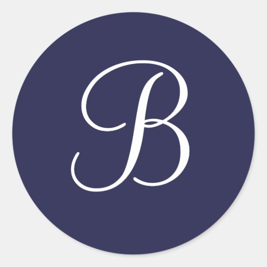 Monogram B in het wit op Navy Blue, Ronde Sticker (Voorkant)